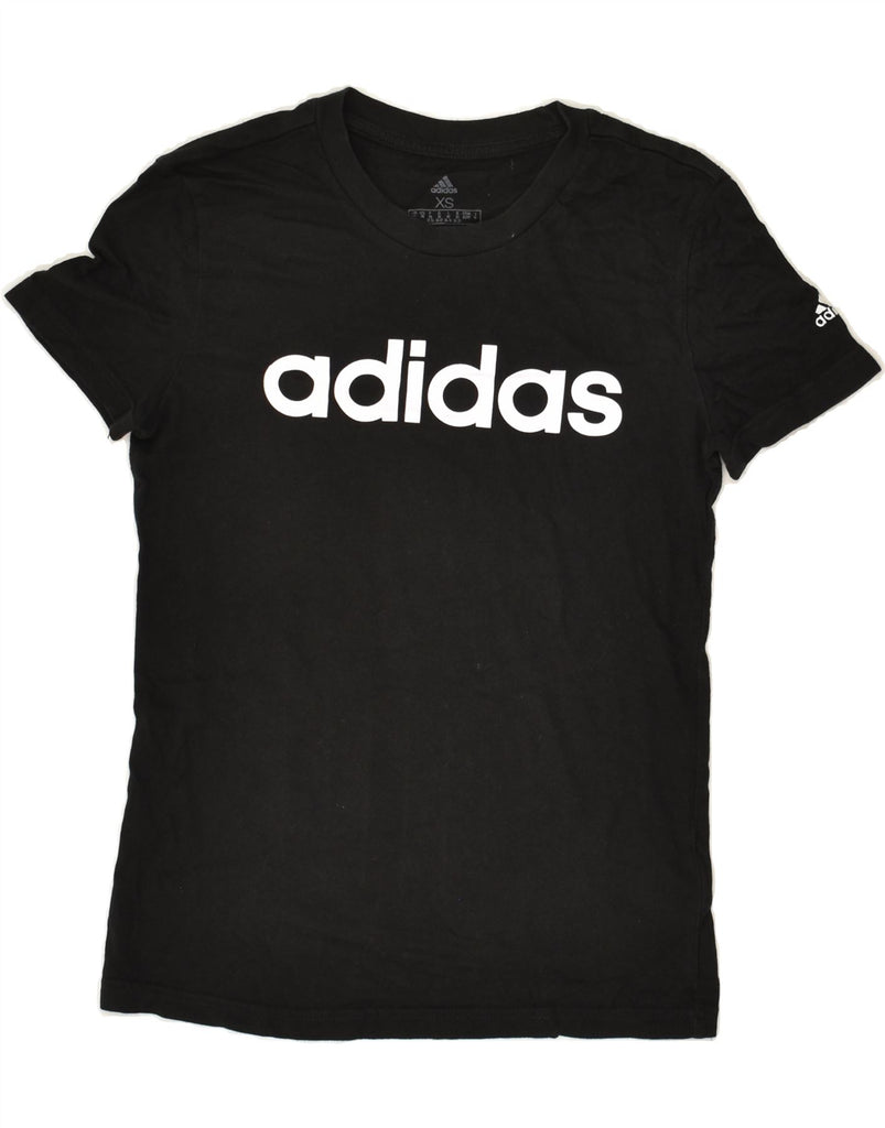 ADIDAS Womens Graphic T-Shirt Top UK 4/6 XS Black Cotton | Vintage Adidas | Thrift | Second-Hand Adidas | Used Clothing | Messina Hembry 