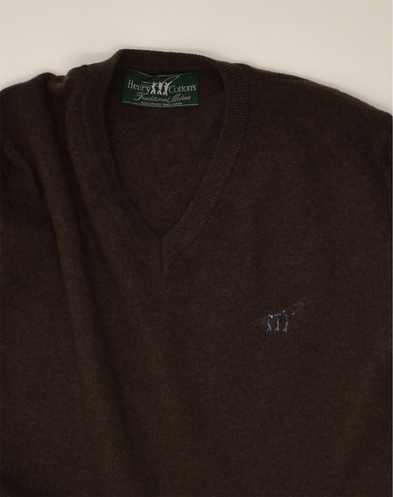 HENRY COTTONS Mens V-Neck Jumper Sweater Medium Brown | Vintage Henry Cottons | Thrift | Second-Hand Henry Cottons | Used Clothing | Messina Hembry 