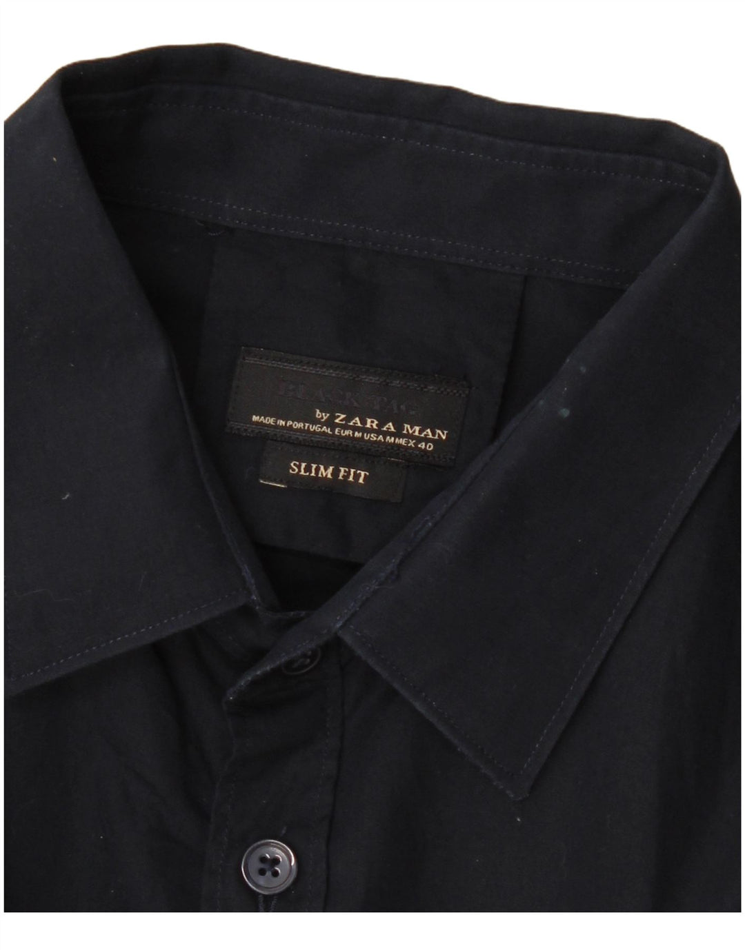 ZARA Mens Slim Fit Shirt Medium Navy Blue Colourblock