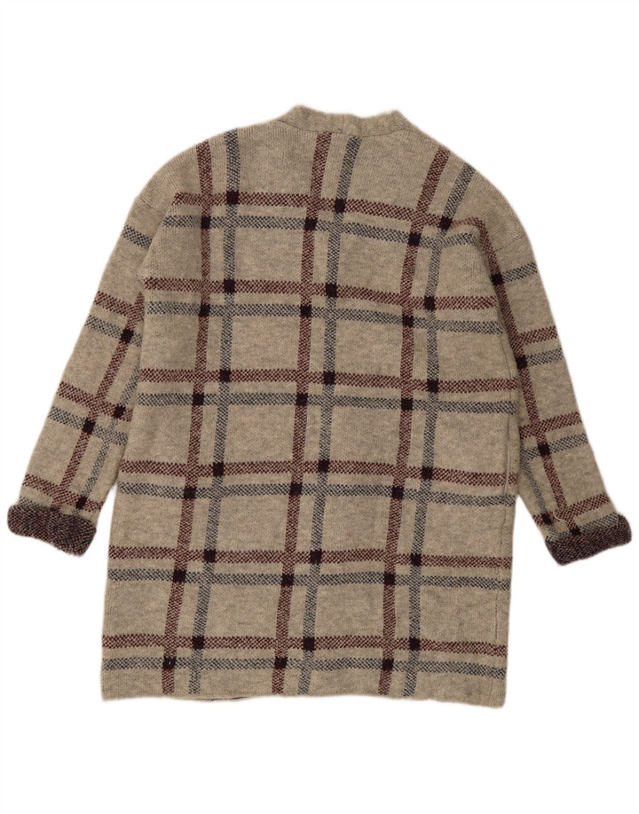 Marks & Spencer Womens Longline Cardigan Sweater UK 16 Large Grey Check