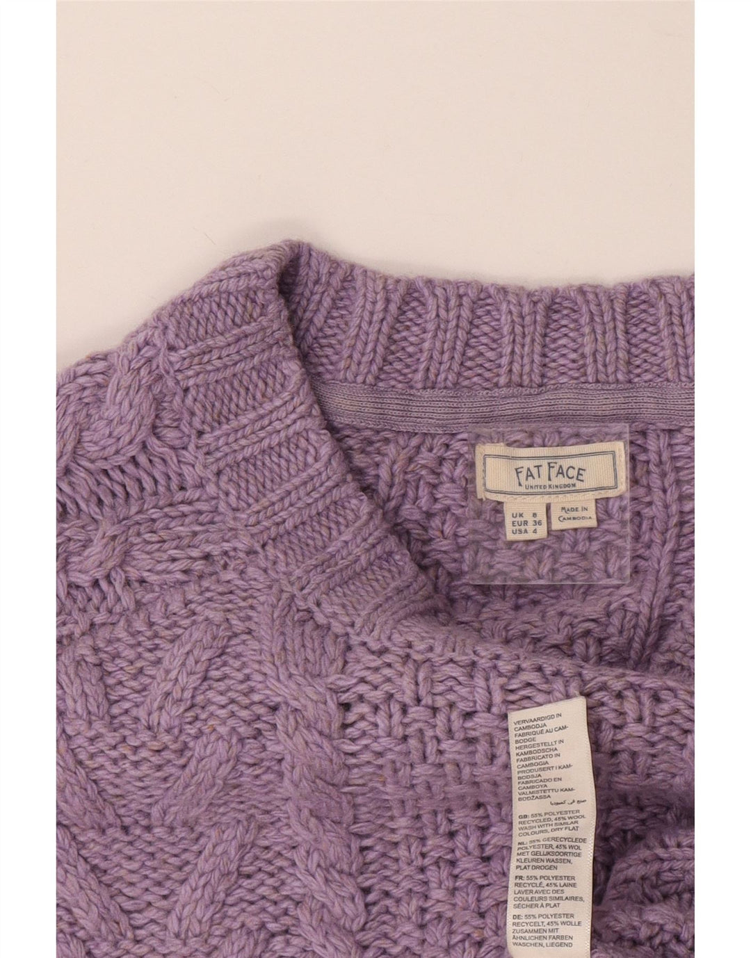 FAT FACE Womens Crop Boat Neck Jumper Sweater UK 8 Small  Purple Polyester