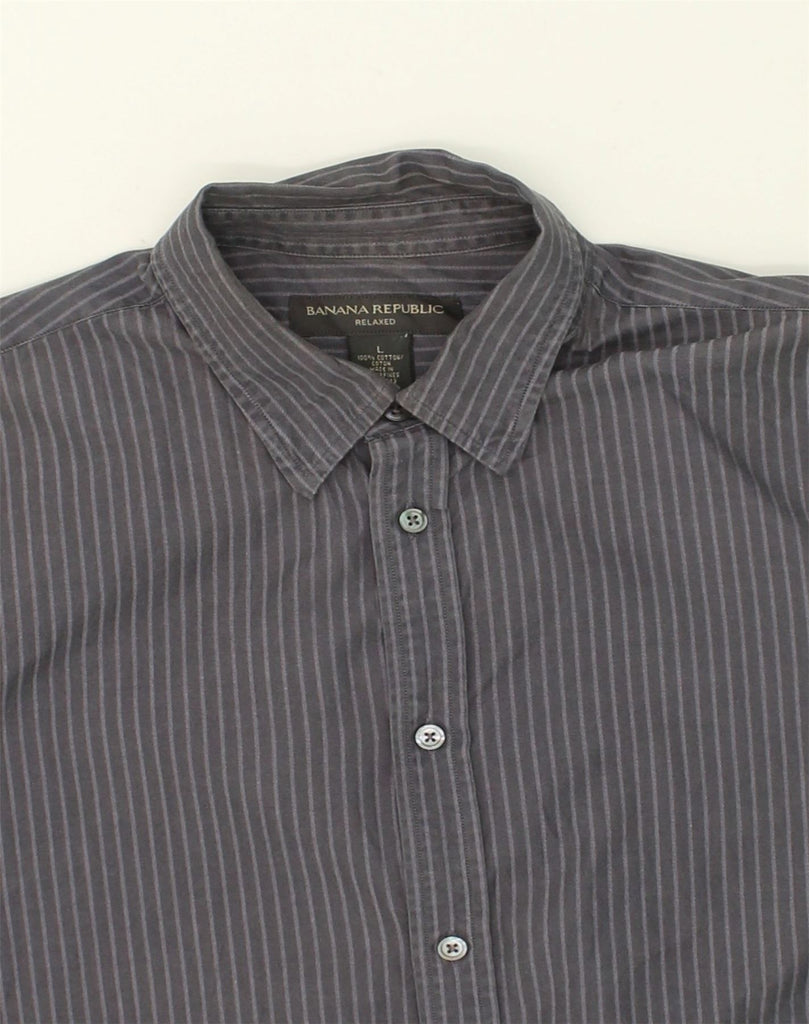 BANANA REPUBLIC Mens Relaxed Fit Shirt Large Grey Pinstripe Cotton | Vintage Banana Republic | Thrift | Second-Hand Banana Republic | Used Clothing | Messina Hembry 