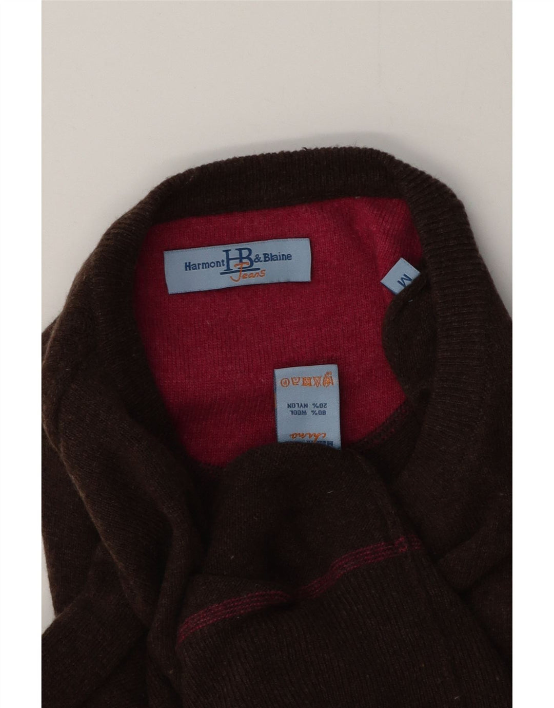Harmont & Blaine Mens Crew Neck Jumper Sweater Medium Brown Wool