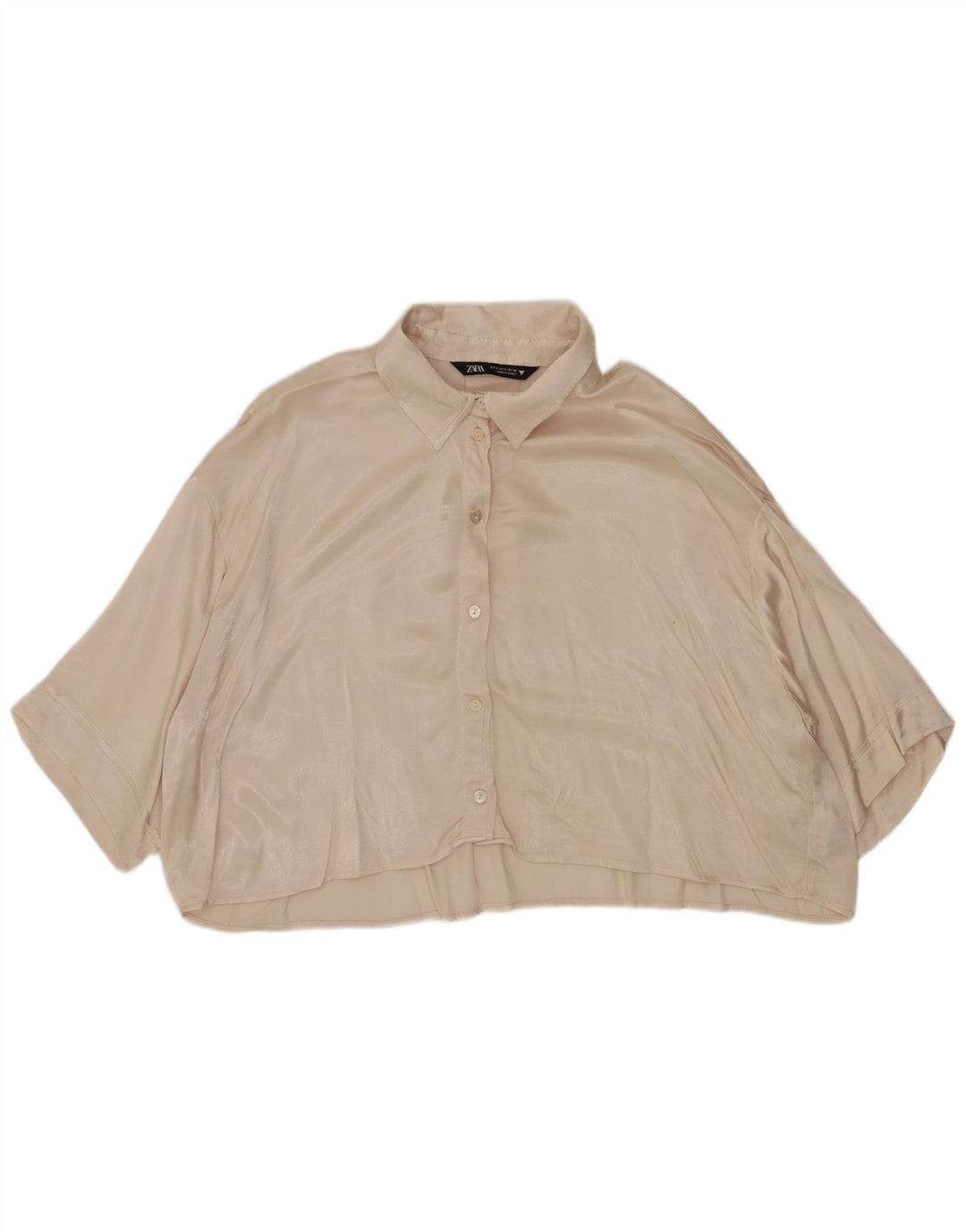 Zara Womens Crop Oversized Shirt Blouse UK 10 Small Beige Viscose