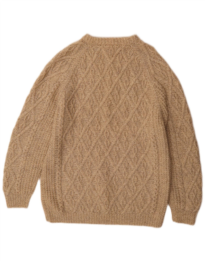 Vintage Mens Crew Neck Jumper Sweater Medium Beige Geometric