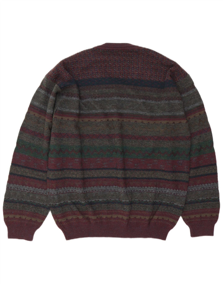 Rodes Mens V-Neck Jumper Sweater Large Multicoloured Fair Isle Virgin Wool