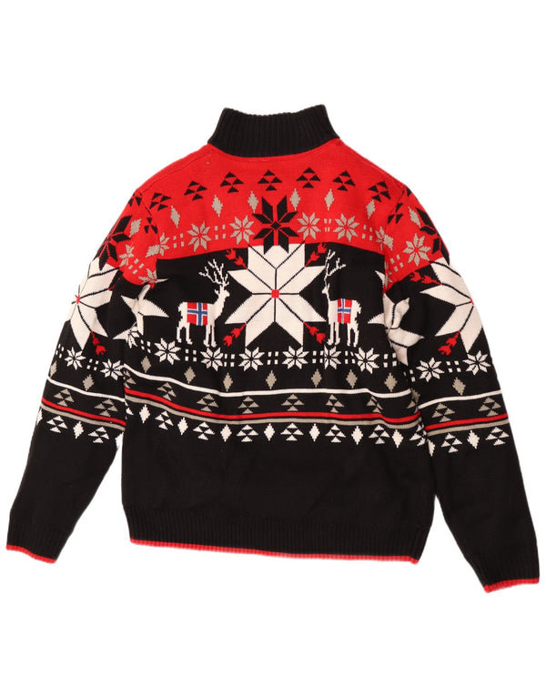 Nebulus Mens Sherpa Zip Neck Jumper Sweater UK 40 Medium Black Fair Isle