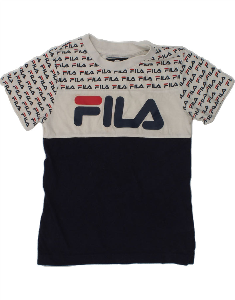 FILA Boys Graphic T-Shirt Top 3-4 Years Navy Blue Colourblock Cotton | Vintage Fila | Thrift | Second-Hand Fila | Used Clothing | Messina Hembry 