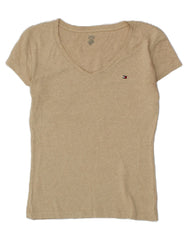 TOMMY HILFIGER Womens T-Shirt Top UK 10 Small Beige Cotton