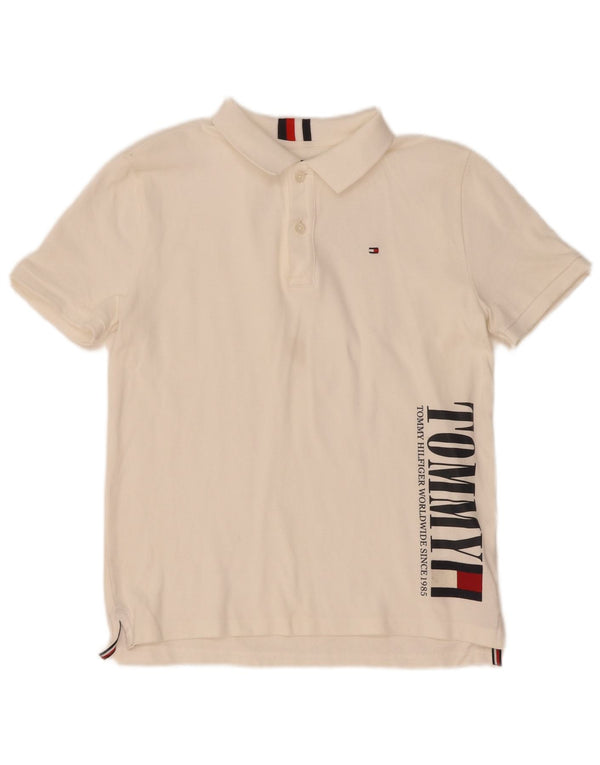 Tommy Hilfiger Boys Graphic Polo Shirt 11-12 Years Off White Cotton