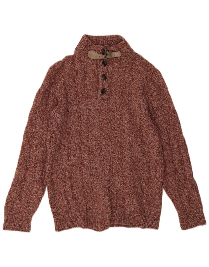 Massimo Dutti Mens Button Neck Jumper Sweater Small Red Flecked Wool