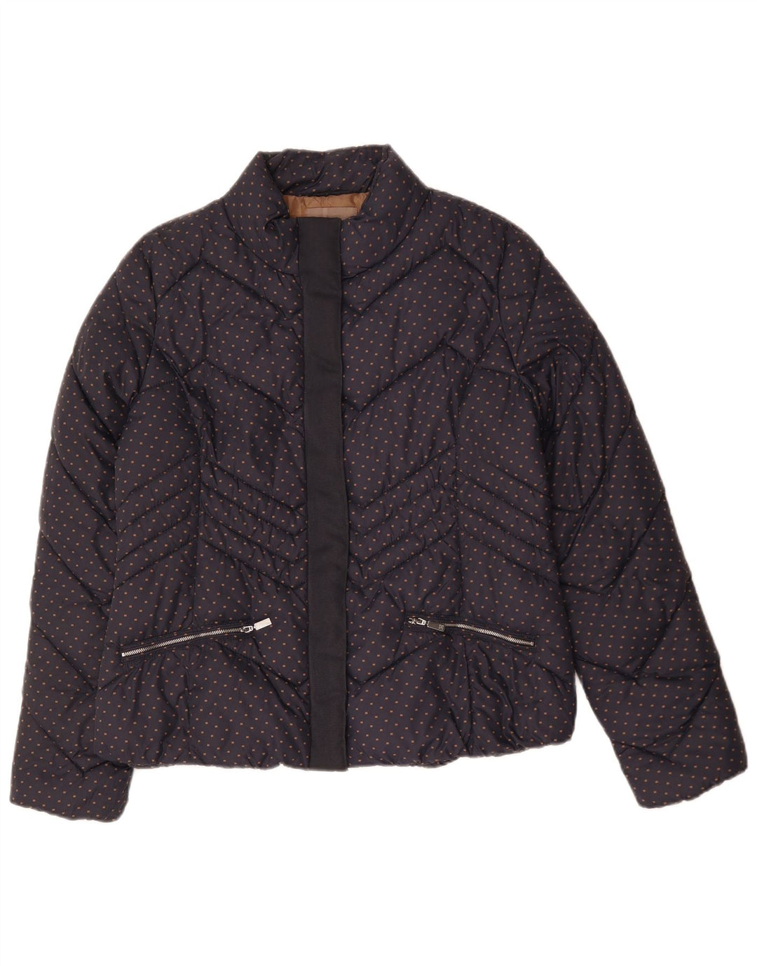 Diana Gallesi Womens Padded Jacket UK 16 Large Navy Blue Spotted Polyamide