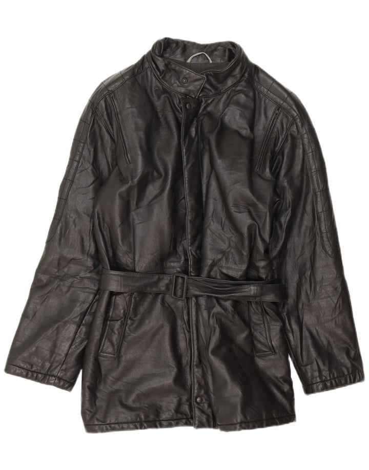 GALLOTTI Mens Leather Coat IT 48 Medium Black Vintage Gallotti and Second-Hand Gallotti from Messina Hembry 