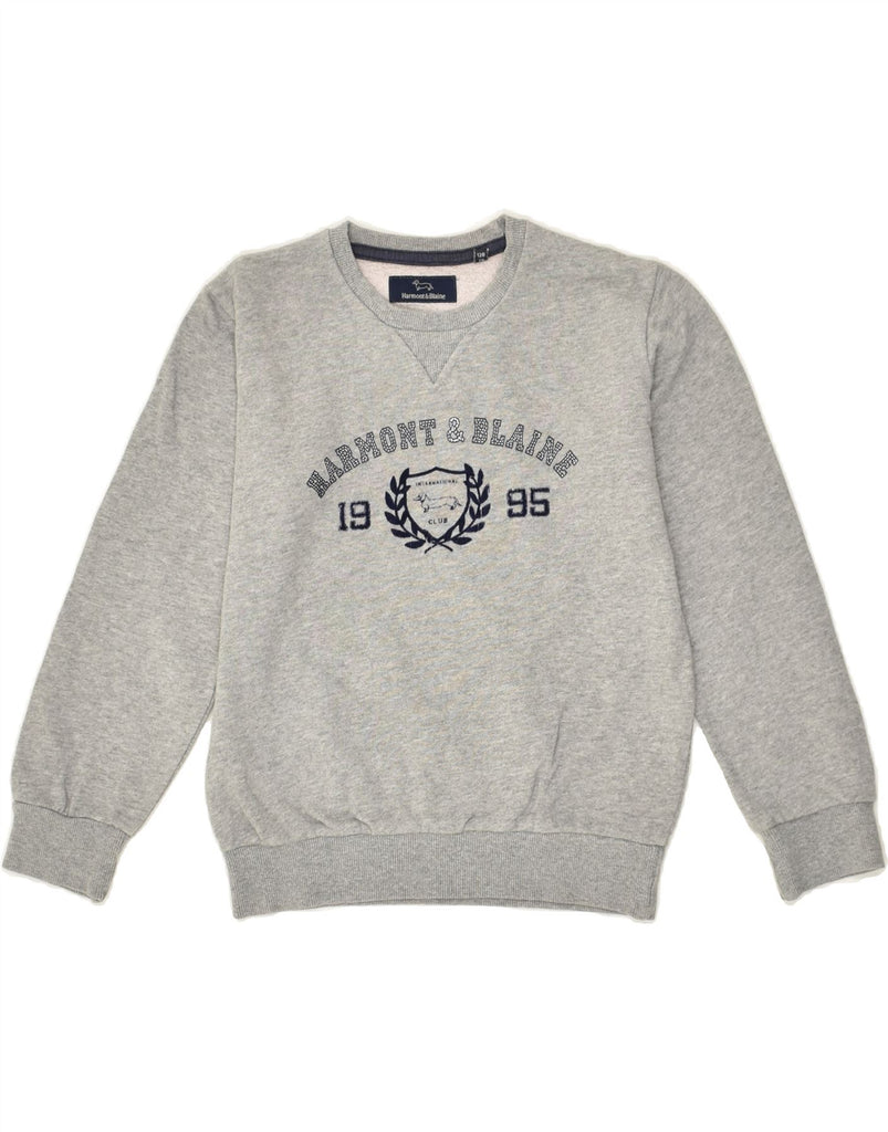 HARMONT & BLAINE Boys Graphic Sweatshirt Jumper 7-8 Years Grey Cotton | Vintage Harmont & Blaine | Thrift | Second-Hand Harmont & Blaine | Used Clothing | Messina Hembry 