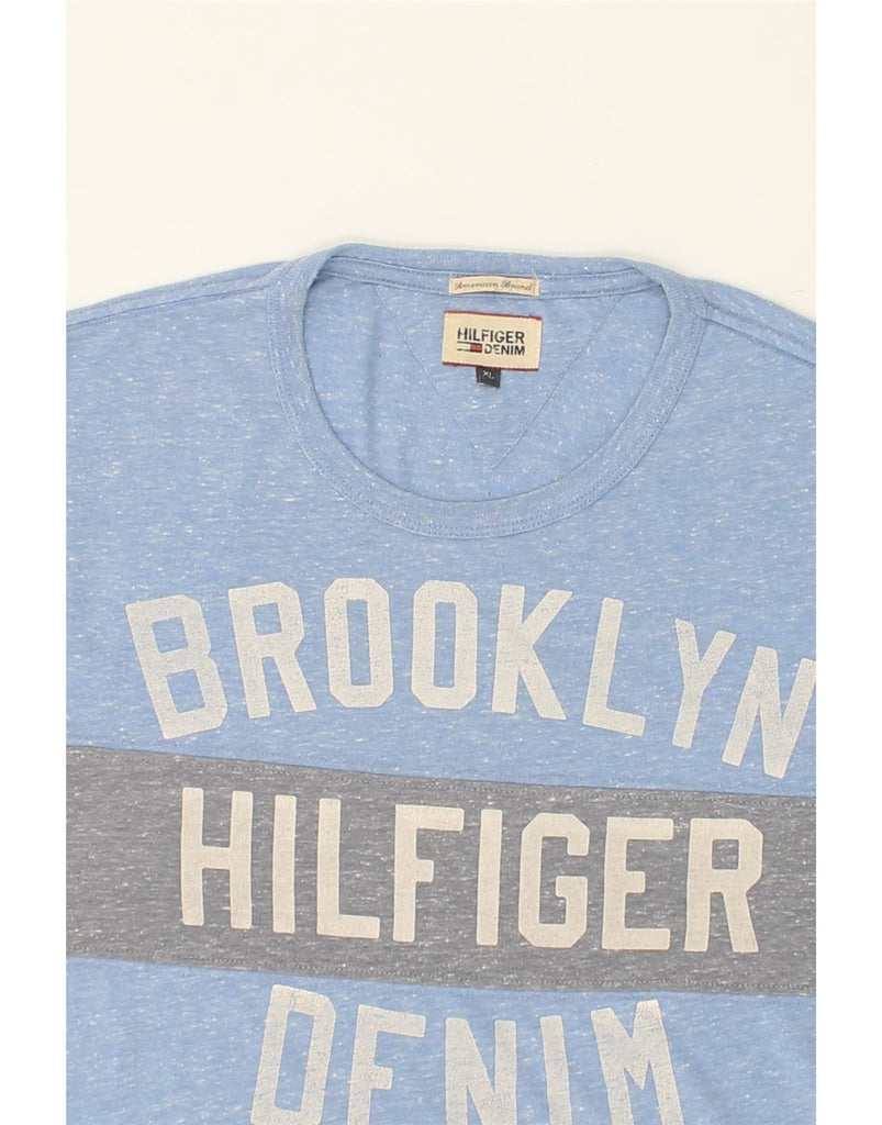 TOMMY HILFIGER Mens Graphic T-Shirt Top XL Blue Flecked Polyester | Vintage Tommy Hilfiger | Thrift | Second-Hand Tommy Hilfiger | Used Clothing | Messina Hembry 