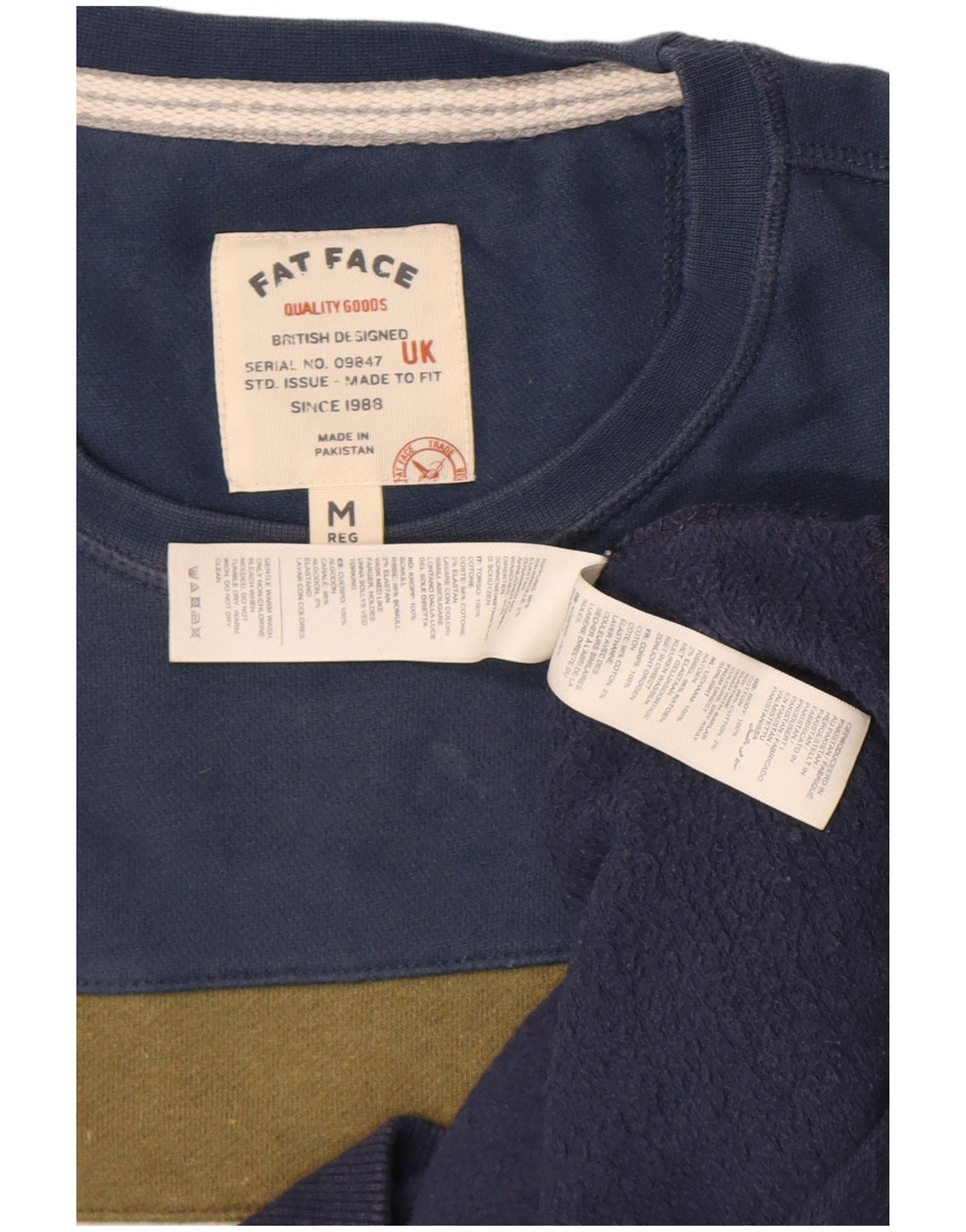 Fat Face Mens Sweatshirt Jumper Medium Navy Blue Colourblock Cotton