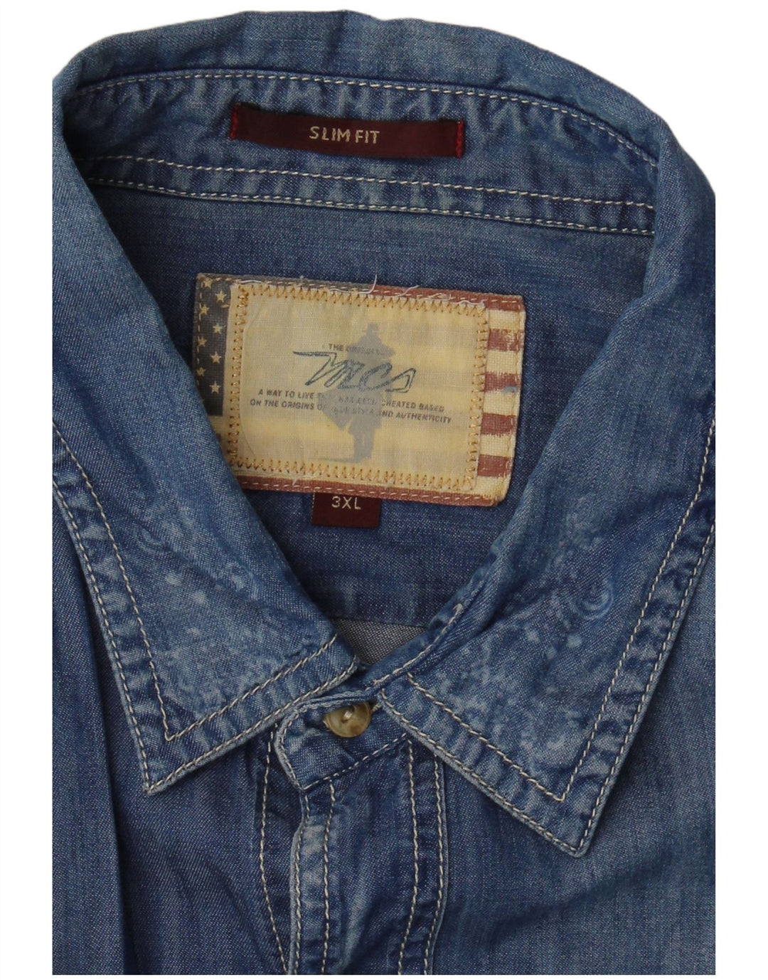 Marlboro Classics Mens Slim Fit Short Sleeve Denim Shirt 3XL Blue Paisley