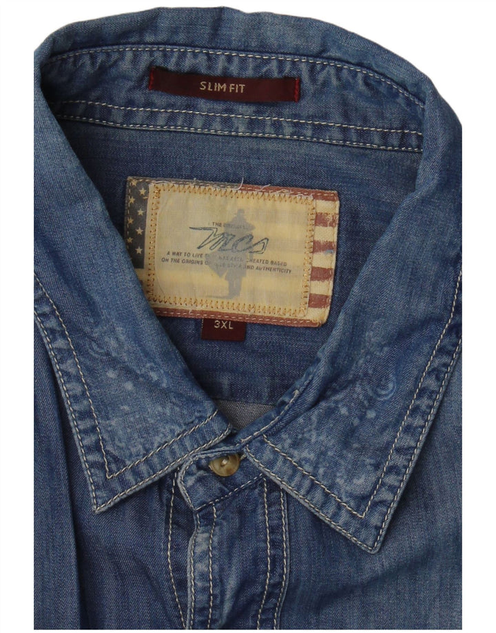 Marlboro Classics Mens Slim Fit Short Sleeve Denim Shirt 3XL Blue Paisley