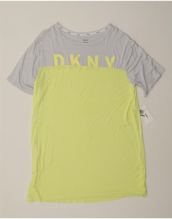 Dkny Womens Graphic T-Shirt Dress UK 16 Large Yellow Colourblock Rayon