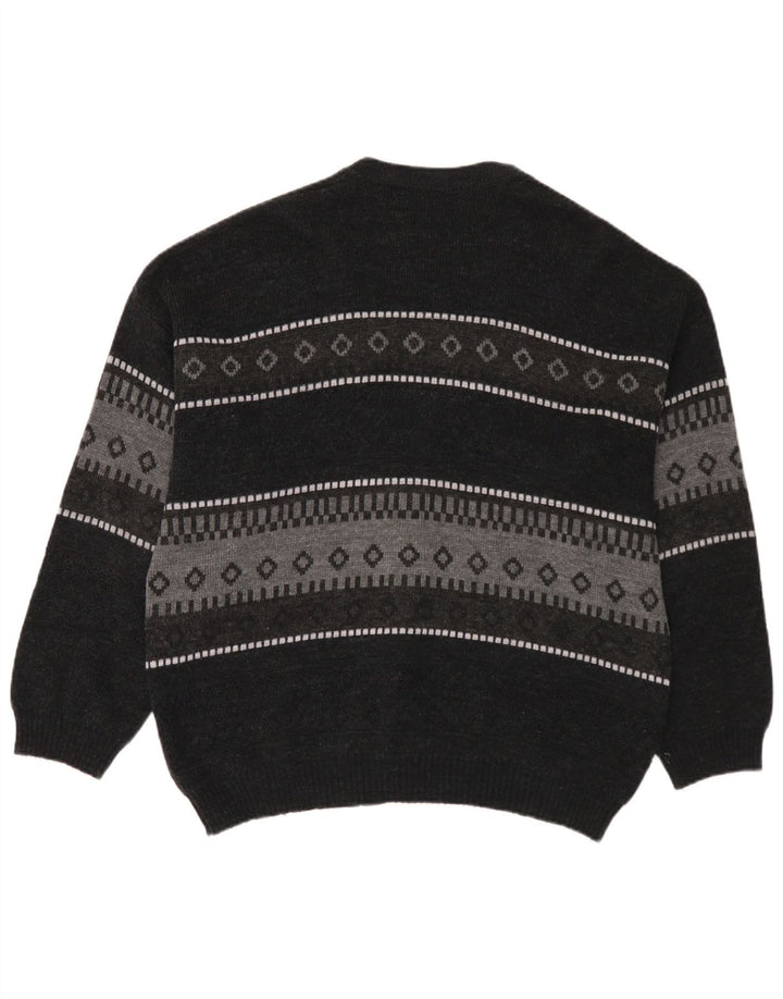 C&A Mens Canda Cardigan Sweater Large Navy Blue Fair Isle Acrylic