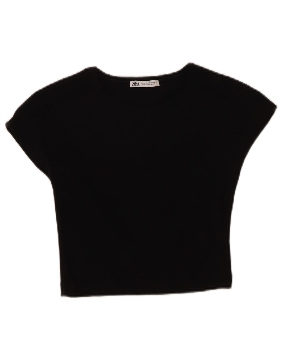 Zara Womens Crop T-Shirt Top UK 12 Medium Black Cotton