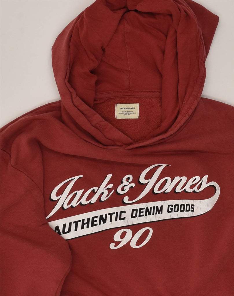 JACK & JONES Mens Graphic Hoodie Jumper Medium Red Cotton | Vintage Jack & Jones | Thrift | Second-Hand Jack & Jones | Used Clothing | Messina Hembry 