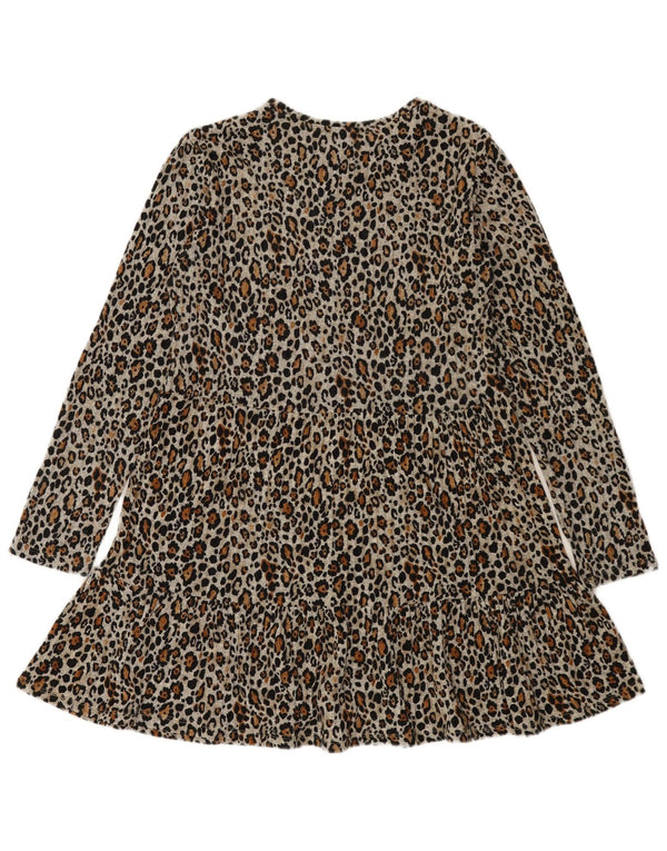 Zara Womens Long Sleeve A-Line Dress UK 12 Medium Grey Animal Print