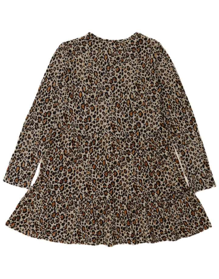 Zara Womens Long Sleeve A-Line Dress UK 12 Medium Grey Animal Print