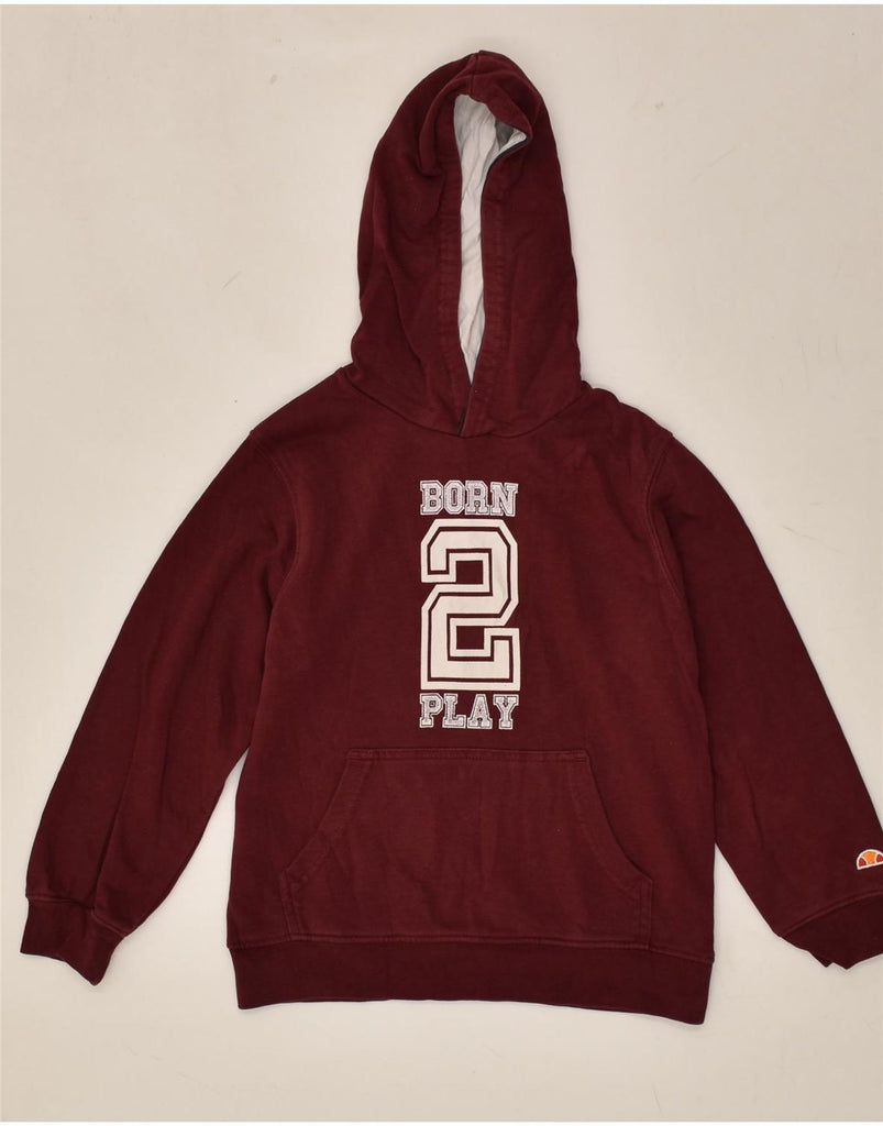 ELLESSE Boys Graphic Hoodie Jumper 7-8 Years Burgundy Cotton | Vintage Ellesse | Thrift | Second-Hand Ellesse | Used Clothing | Messina Hembry 