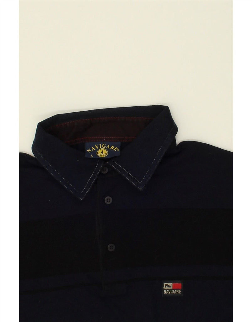 NAVIGARE Mens Polo Shirt Large Navy Blue Colourblock Cotton Vintage Navigare and Second-Hand Navigare from Messina Hembry 