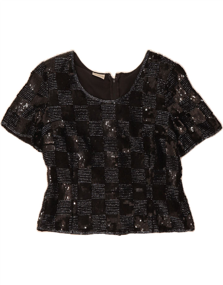 ROMAN Womens Crop Blouse Top UK 16 Large Black Check Polyester Vintage Roman and Second-Hand Roman from Messina Hembry 