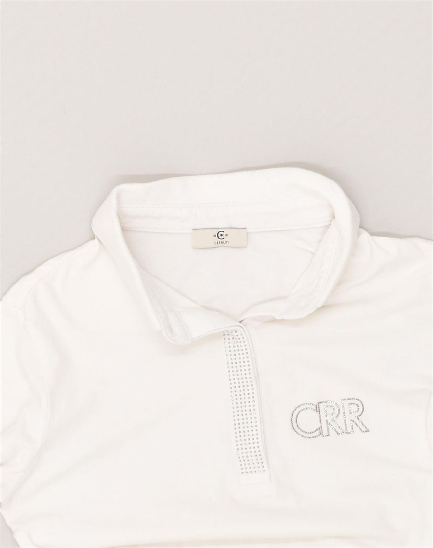 CERRUTI 1881 Womens Long Sleeve Polo Shirt UK 6 XS White Cotton