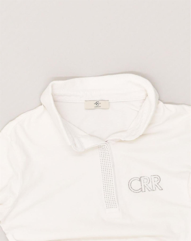 CERRUTI 1881 Womens Long Sleeve Polo Shirt UK 6 XS White Cotton | Vintage Cerruti 1881 | Thrift | Second-Hand Cerruti 1881 | Used Clothing | Messina Hembry 