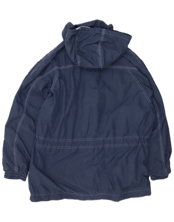 Vintage Womens Graphic Hooded Rain Jacket UK 14 Large Navy Blue Floral