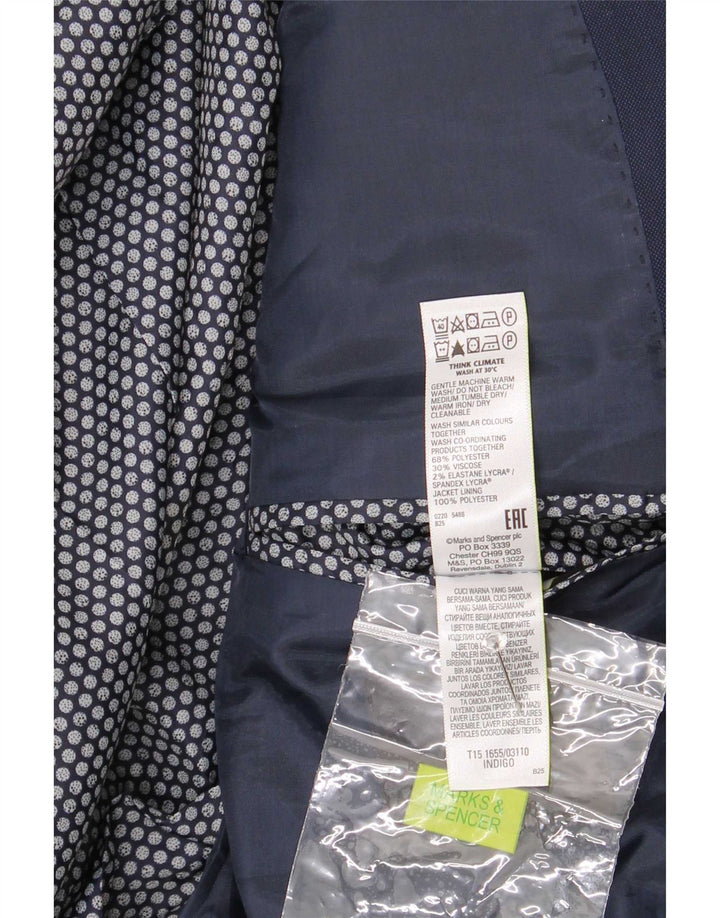 Marks & Spencer Mens 2 Button Blazer Jacket UK 42 Large Navy Blue Polyester
