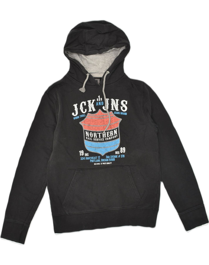 JACK & JONES Womens Graphic Hoodie Jumper UK 12 Medium Black Cotton | Vintage Jack & Jones | Thrift | Second-Hand Jack & Jones | Used Clothing | Messina Hembry 