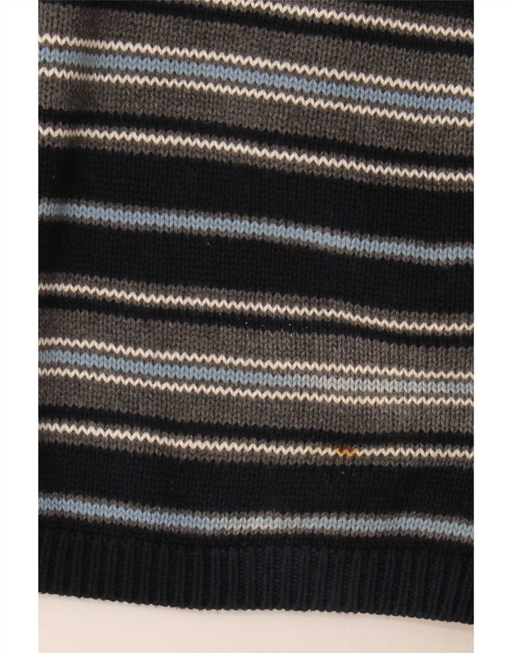 Nautica Mens Crew Neck Jumper Sweater Medium Navy Blue Striped Cotton