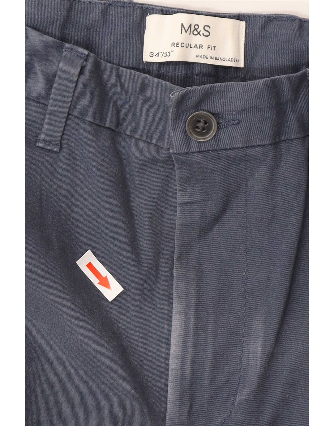 Marks & Spencer Mens Regular Fit Chino Trousers W34 L32 Blue Cotton