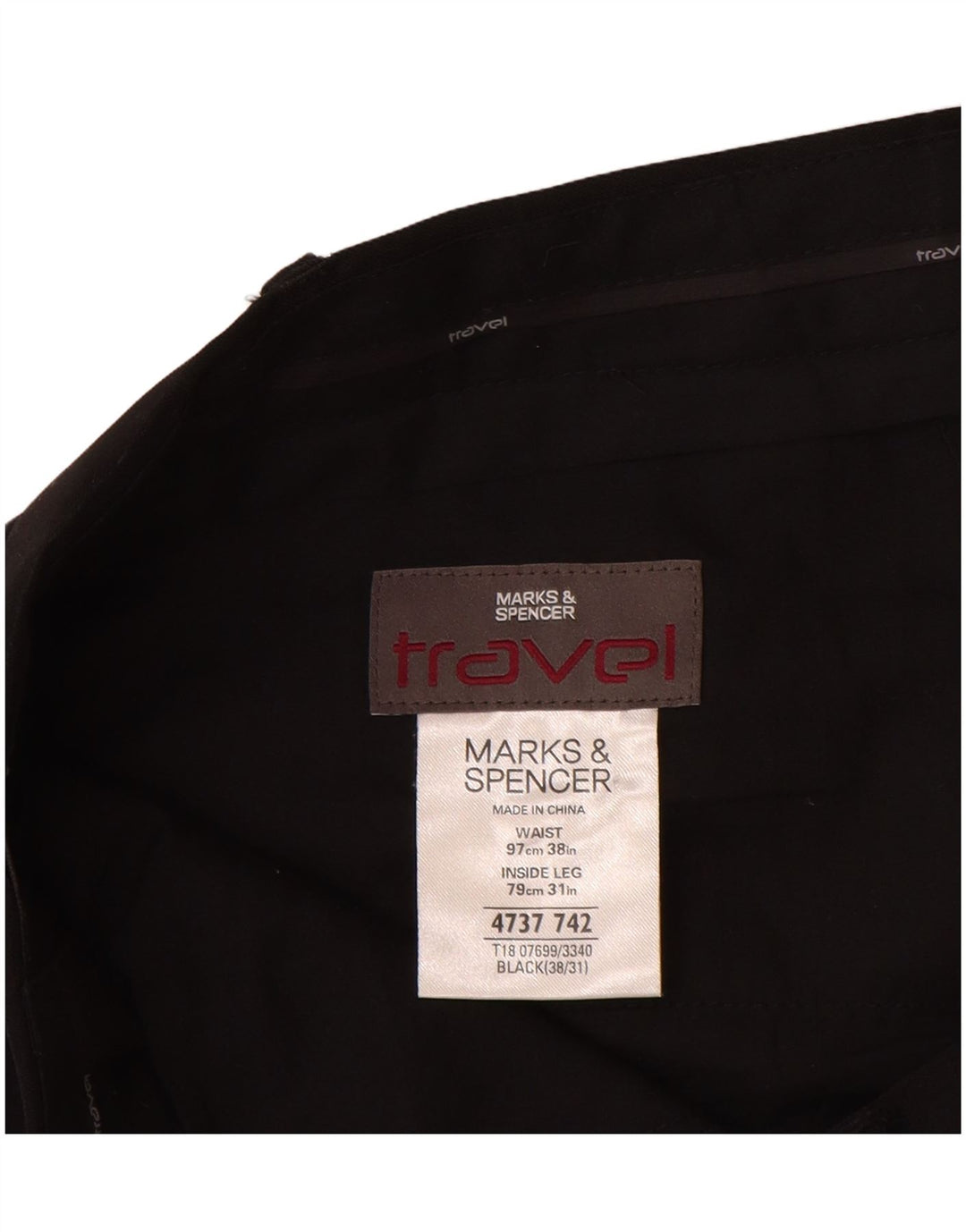Marks & Spencer Mens Straight Chino Trousers W38 L31 Black Polyester