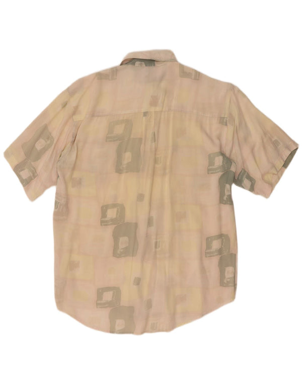Vintage Mens Short Sleeve Shirt XL Beige Geometric Cotton
