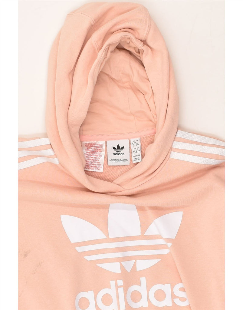 ADIDAS Girls Crop Graphic Hoodie Jumper 12-13 Years Beige Cotton | Vintage Adidas | Thrift | Second-Hand Adidas | Used Clothing | Messina Hembry 