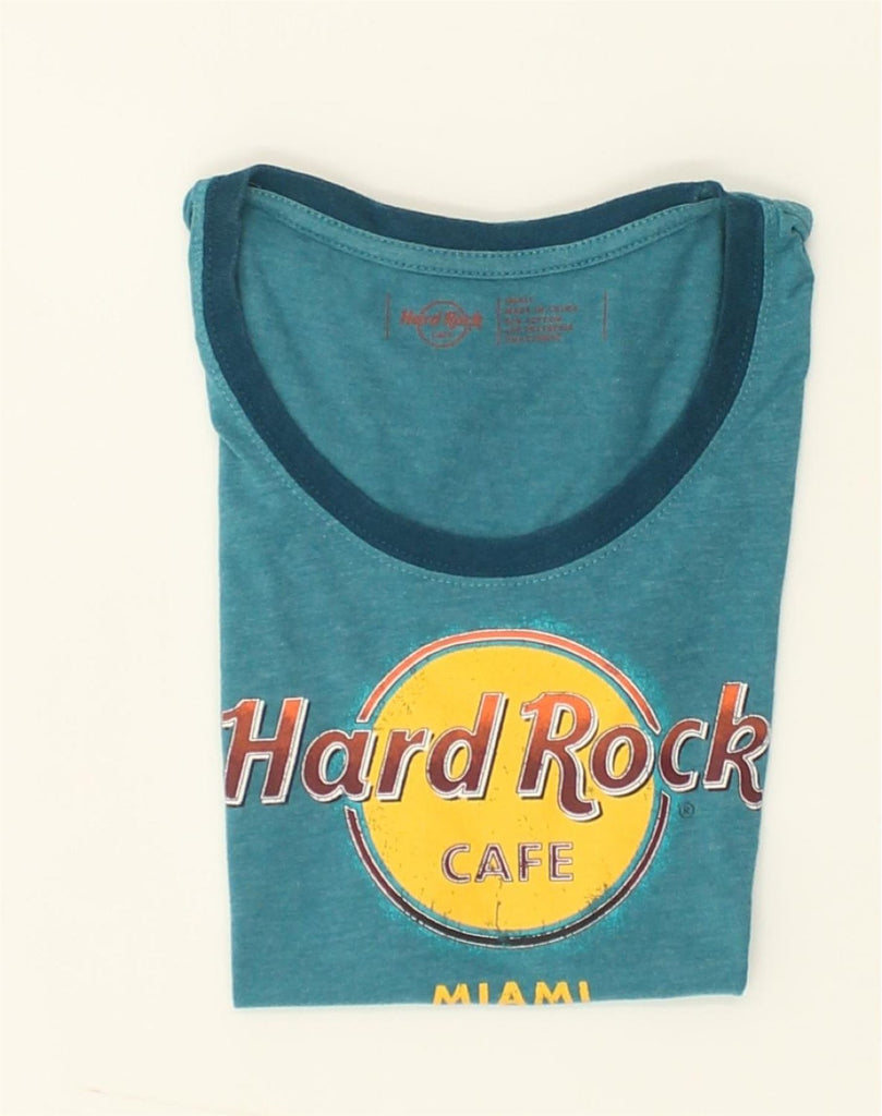 HARD ROCK CAFE Womens Miami Graphic T-Shirt Top UK 10 Small Blue Cotton | Vintage Hard Rock Cafe | Thrift | Second-Hand Hard Rock Cafe | Used Clothing | Messina Hembry 