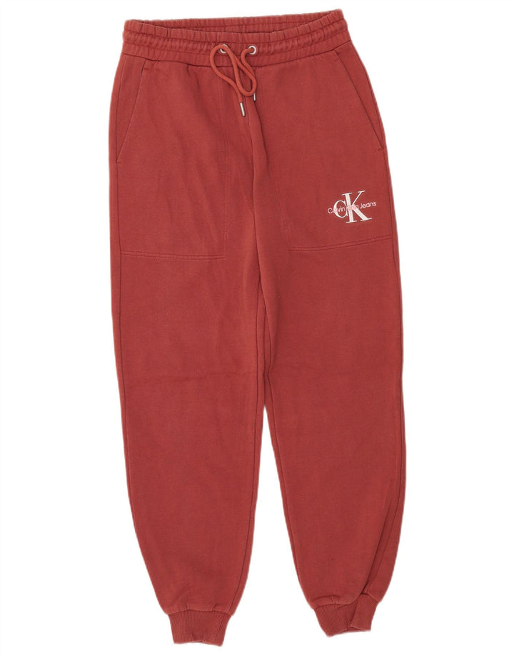 CALVIN KLEIN Mens Graphic Tracksuit Trousers Joggers Small  Maroon Cotton