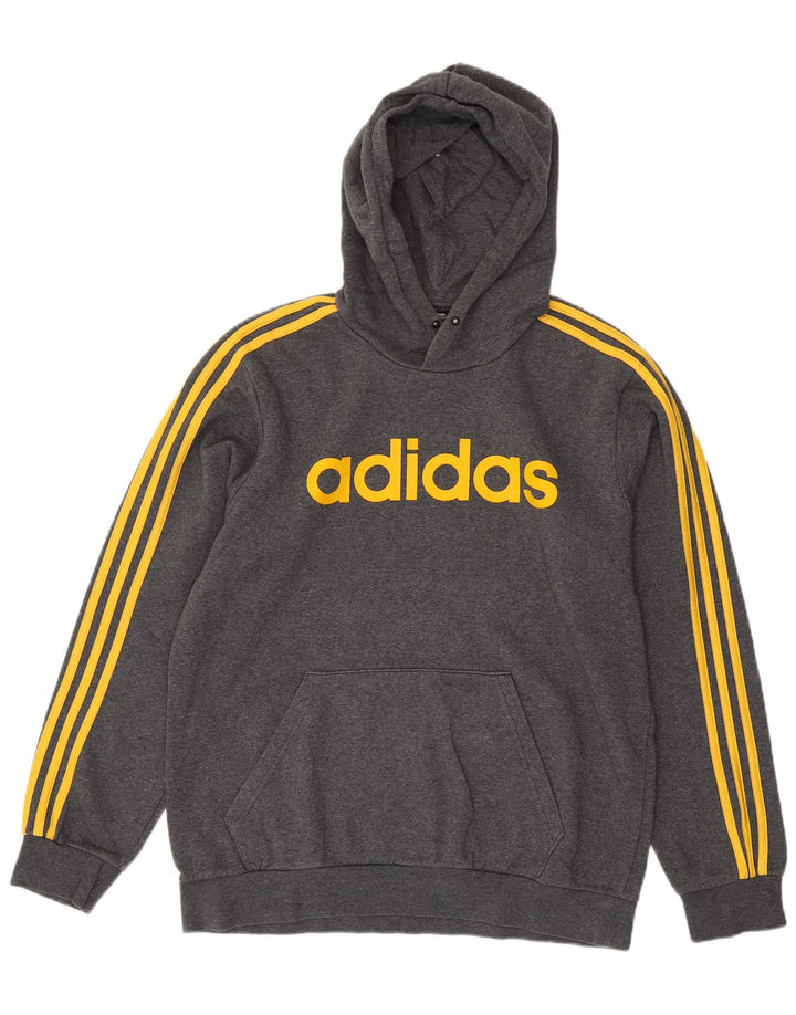 Adidas Mens Graphic Hoodie Jumper Large Grey Cotton
