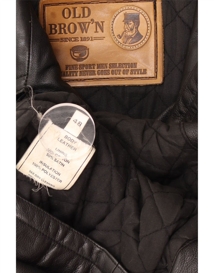 Vintage Mens Leather Jacket IT 48 Medium Black Leather