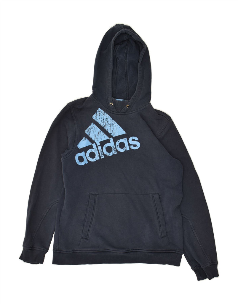 ADIDAS Boys Graphic Hoodie Jumper 14-15 Years Navy Blue Cotton | Vintage Adidas | Thrift | Second-Hand Adidas | Used Clothing | Messina Hembry 