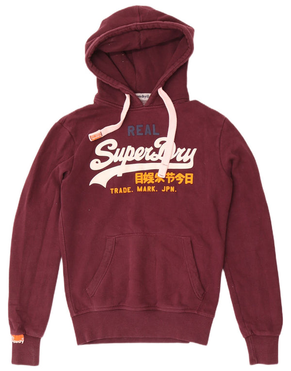 Superdry Mens Graphic Hoodie Jumper Small Burgundy Cotton Retro