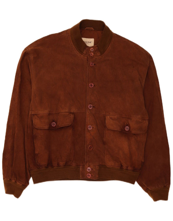 Barone Mens Suede Bomber Jacket IT 56 3XL Brown Leather