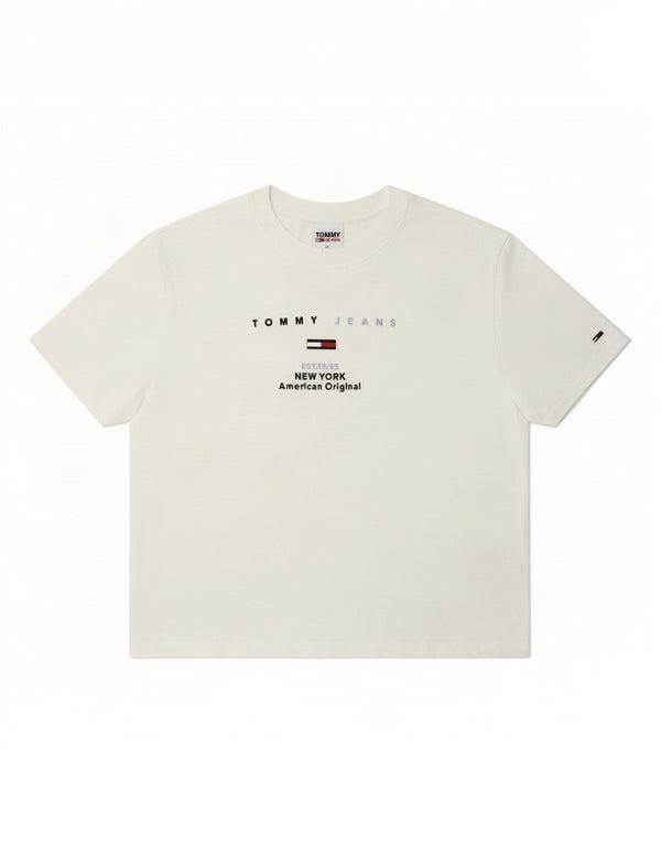 Tommy Hilfiger Womens Crop Oversized Graphic T-Shirt Top UK 6 XS White