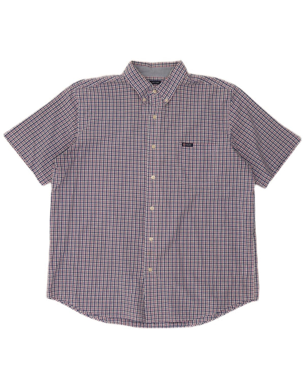 Chaps Mens Easy Care Short Sleeve Shirt XL Navy Blue Check Cotton